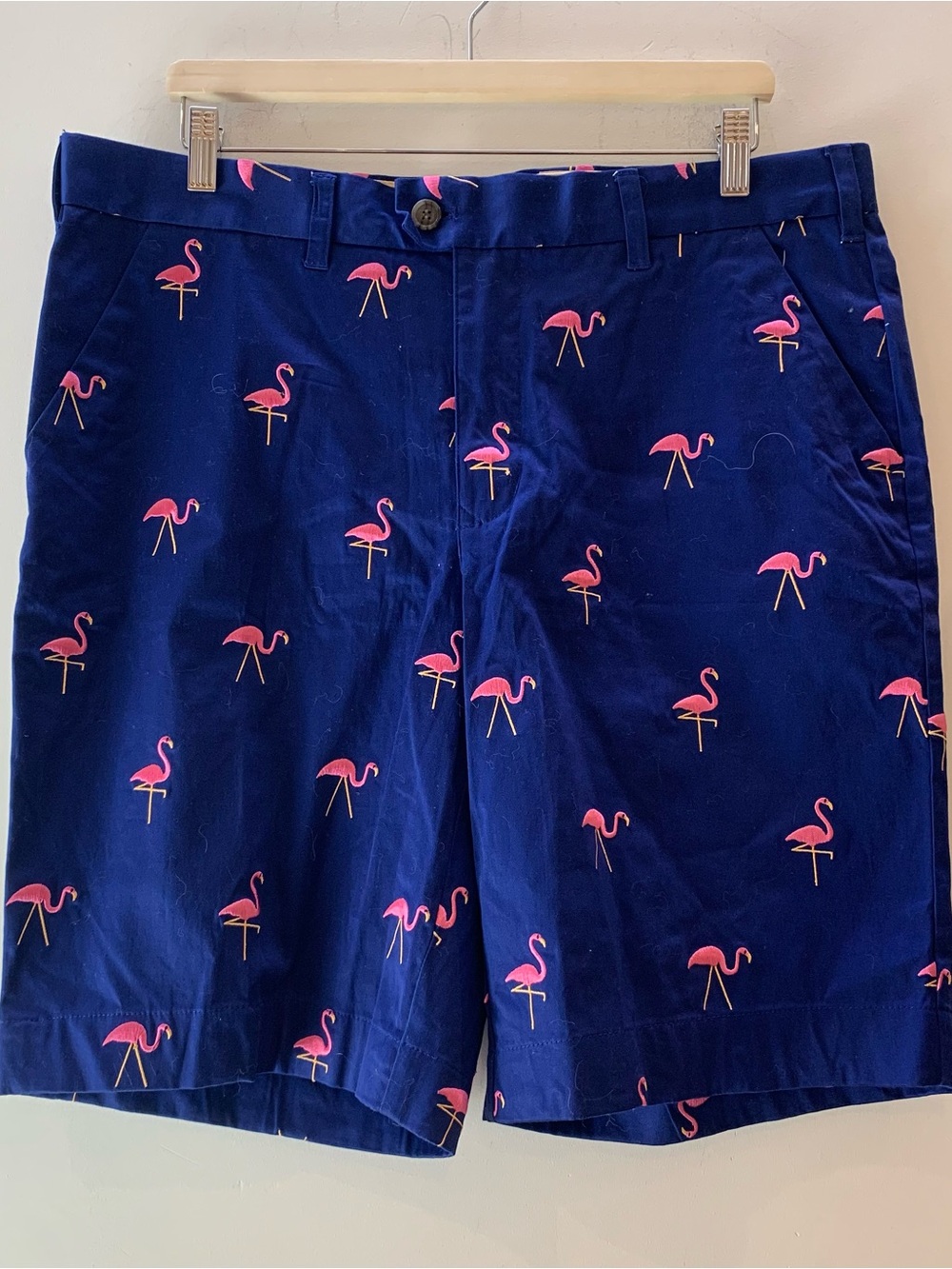 Loudmouth Golf Flamingo Chino Shorts Blue Pink Embroidered Men's Size 36
